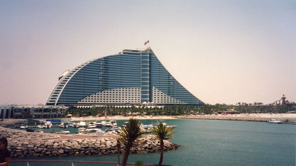 The Jumeirah Beach Hotel as seen from the harbour wall.
